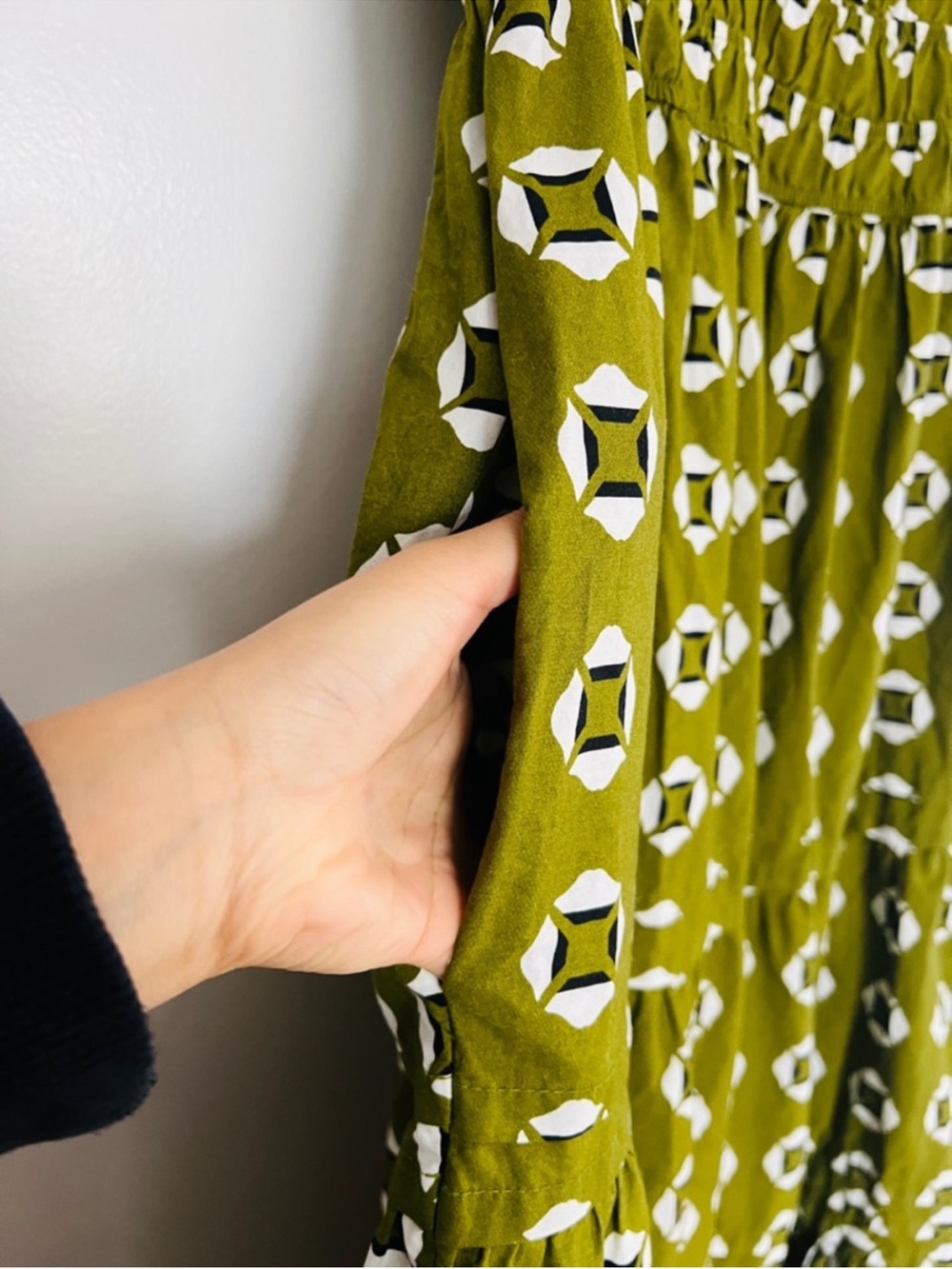 Anthropologie Olive Green Printed Maxi Dress with White Motif - Picture 3 of 3
